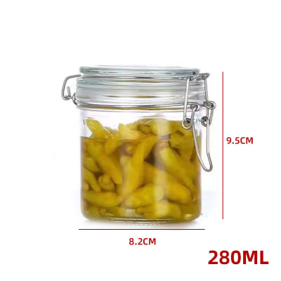 FRASCO DE VIDRIO  CON TAPA CLIP  HERMETICA  9,5X8,2CM--280ML1