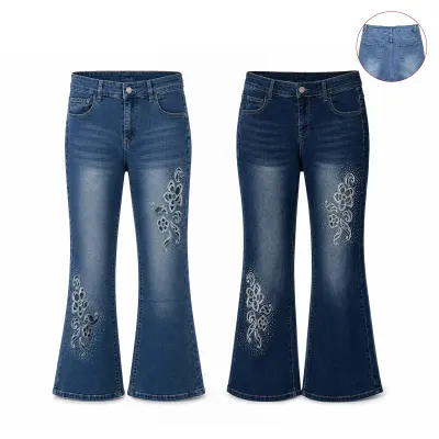 JEANS PALAZZO ELASTICADO MUJER BORDADO MARIPOSA TALLAS  38 40 42 44 461