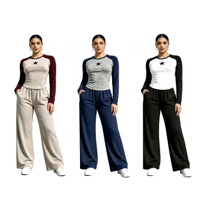 CONJUNTO POLERA MANGAS RAGLAN Y PANTALON WIDE LEG  M-L-XL1