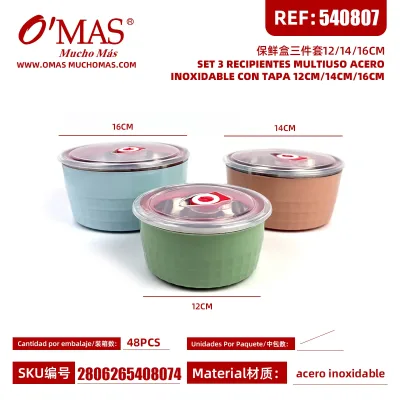SET 3 RECIPIENTES MULTIUSO ACERO INOXIDABLE CON TAPA 12CM/14CM/16CM1