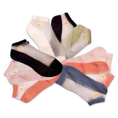 CALCETINES DE MUJER CORTE TOBILLO ENCAJE DISEÑO FLOR | 12 UNID1