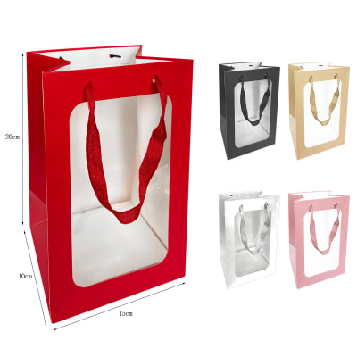BOLSA DE REGALO CON VENTANA TRANSPARENTE 20X10X15CM |12 UNID1