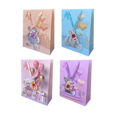 BOLSA DE REGALO OSO CAJA DE REGALO BEBE 18X8.5X24CM | 12 UNID1