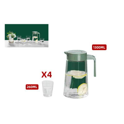 JARRA DE VIDRIO CON VASOS 1300ML   260ML | 12 UNID1