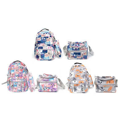 MOCHILA CON  LONCHERA Y ESTUCHE INFANTIL PERRO Y GATO1
