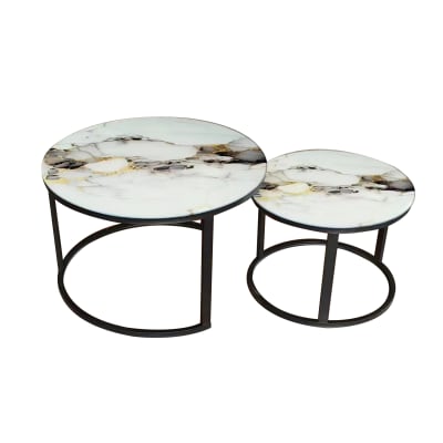Set 2 Mesas Centro Circular Diseño Mármol 70X70 cm - 50X50 cm1
