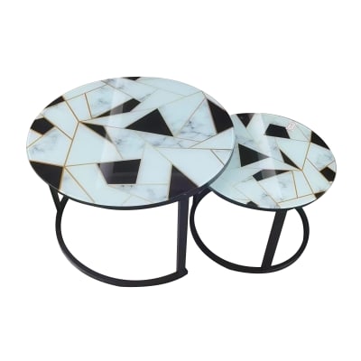 Set 2 Mesas Centro Diseño Geométrico Moderno 70X70 cm - 50X501