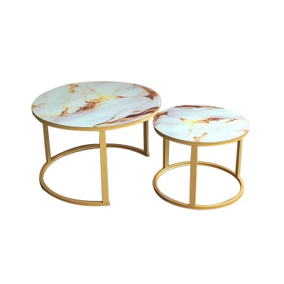 Set 2 Mesas Centro Circular Doradas 70X70 - 50X50 cm1