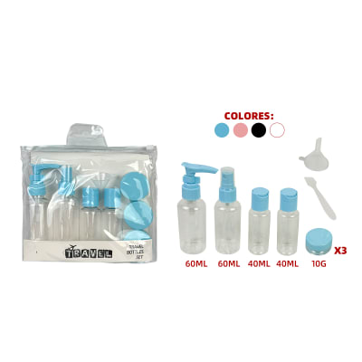 Set 9 Botellas De Viaje Recargables 60 Ml + 40 Ml + 10 G | Colores Surtidos1