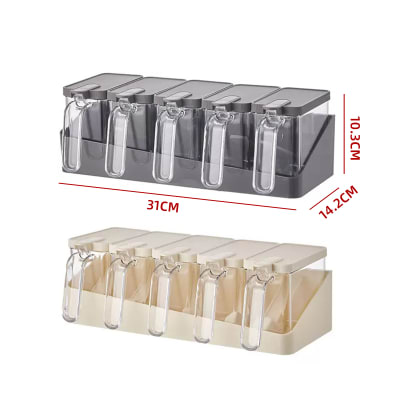 SET DE 5 DISPENSADORES DE CONDIMENTOS ADHERIBLES CON CUCHARITA DOSIFICADORA 31X14.2X10.3CM1