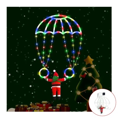 Viejo pascuero en paracaídas de luces multicolor1