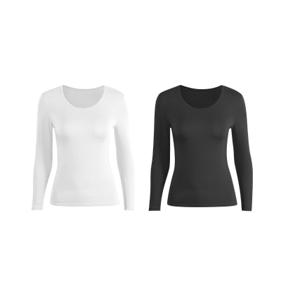 CAMISETA DE MUJER BAMBU CUELLO C BLANCO Y NEGRO  | 12 UNID1
