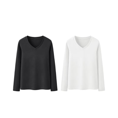 CAMISETA MUJER BAMBOO MANGA LARGA BLANCO Y NEGRO | 12 UNID1
