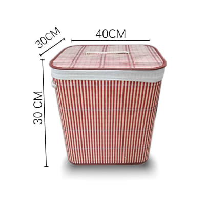 CESTO ORGANIZADOR DE BAMBU CON TAPA ROJO 30X30X40CM | 12 UNID1