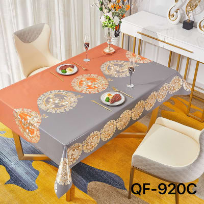 MANTEL PLASTICO BICOLOR ESTAMPADO NARANJA GRIS 1.37X20M1