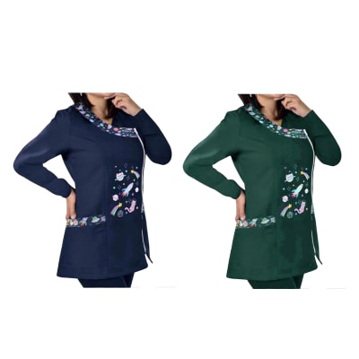 DELANTAL MANGA LARGA CON DISEÑO AZUL/VERDE CON CIERRE  1