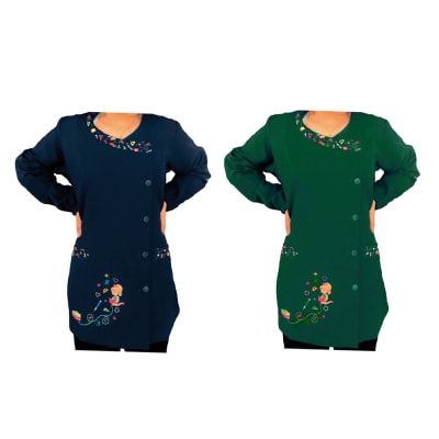 DELANTAL MANGA LARGA CON DISEÑO AZUL/VERDE CON BOTONES1
