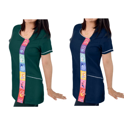 DELANTAL MANGA CORTA DISENO  CIERRE AZUL Y VERDE S-M-L-XL-2XL1