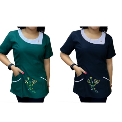 DELANTAL MANGA CORTA DISEÑO CON  CIERRE ATRAS COLOR AZUL Y VERDE S-M-L-XL-2XL1