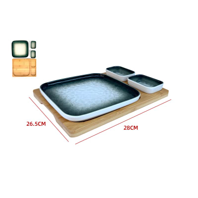 Set premium 3 Pzas cerámica con base de bambú1