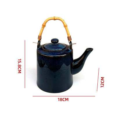 Tetera Cerámica Azul Asa de Bambú 18×12×15.8 cm1