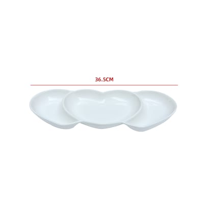 Bandeja Triple Corazón Cerámica Blanca 36.5 cm | venta mayorista1
