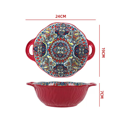 BOWL HONDA CERAMICA ROJA DISEÑO MANDALA 24X19X7 CM1