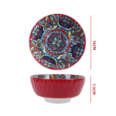 BOWL CERAMICA ROJO DISEÑO MANDALA 16X16X7.5 CM1