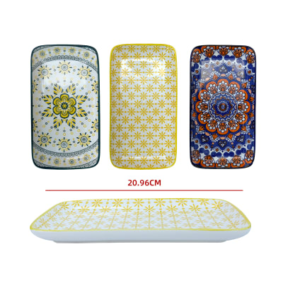 PLATO RECTANGULAR CERÁMICO ESTAMPADO 21 CM | COLORES SURTIDOS1