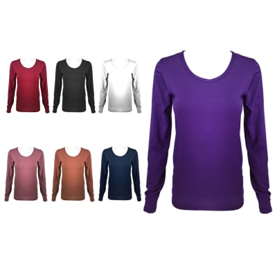 CAMISETA MUJER CON POLAR COLOR LISO SURTIDO CUELLO REDONDO | 12 UNID1