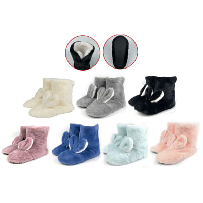 PANTUFLA DE MUJER DISEÑO BOTA CONEJO COLOR LISO | 10 UNID1