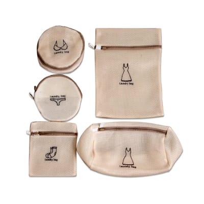 BOLSA DE LAVADO MALLA 5 PIEZA CON DISEÑOS BORDADOS | 12 UNID1