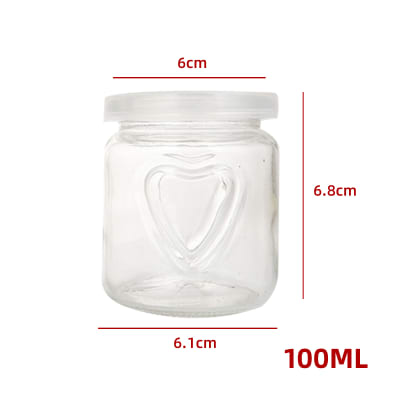 FRASCO DE VIDRIO CON TAPA PLASTICA TRANSPARENTE CORAZON 100ML | 120 UNID1