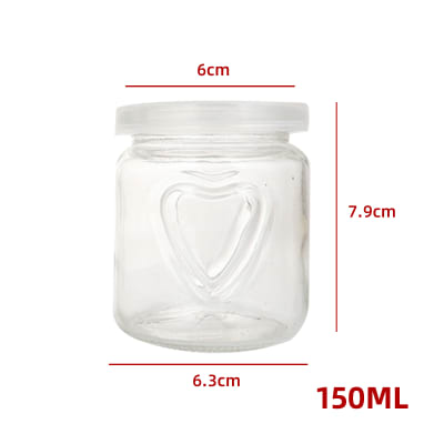 FRASCO DE VIDRIO DISEÑO CORAZÓN CON TAPA PLASTICA 150ML1