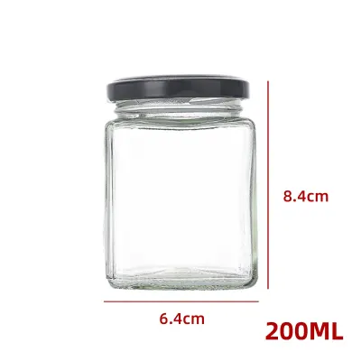 FRASCO DE VIDRIO CUADRADO CON TAPA ALUMINIO NEGRO 200ML | 105 UNID1