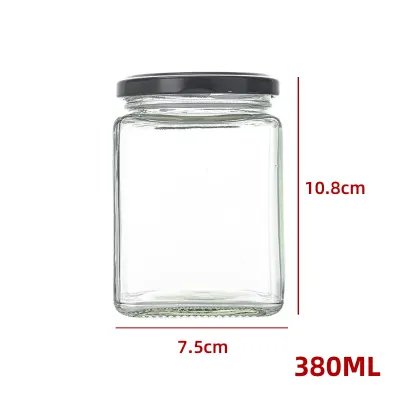 FRASCO DE VIDRIO CUADRADO CON TAPA ALUMINIO NEGRO 380 ML1