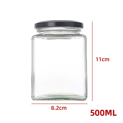 FRASCO DE VIDRIO CUADRADO CON TAPA ALUMINIO NEGRO 500 ML1