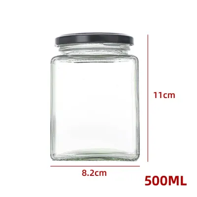 FRASCO DE VIDRIO CUADRADO CON TAPA ALUMINIO NEGRO 500 ML1