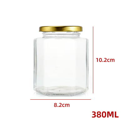 FRASCO DE VIDRIO CON TAPA ALUMINIO HEXAGONAL 380ML | 72 UNID1