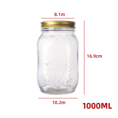 FRASCO DE VIDRIO CON TAPA DORADO 16.9X10.2X8.18CM 1000ML1