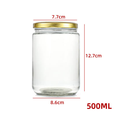 FRASCO DE VIDRIO CON TAPA ALUMINIO DORADO CAPACIDAD 500 ML1