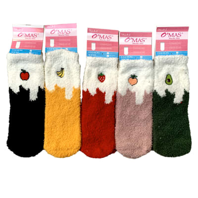CALCETINES PLUSH NIÑA CORTE MEDIO ESTAMPADO FRUTAL TALLA 2| 12 UNID1