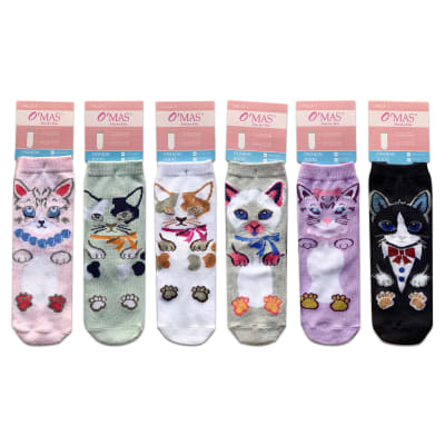 CALCETA NIÑA MEDIA CAÑA CON DISEÑO DE GATO T06 | 12 UNID1