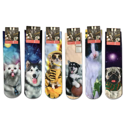 CALCETINES DE MUJER CON ESTAMPADO PERRO / GATO1