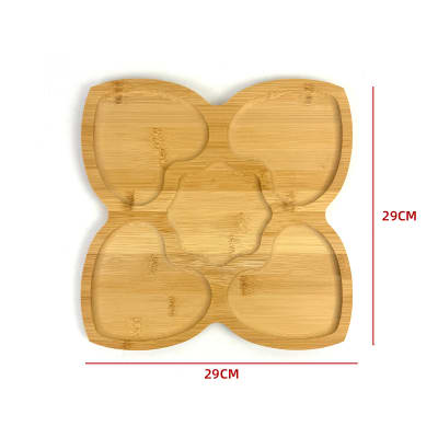 BANDEJA CUADRADA DE BAMBU CON DIVISIONES EN FORMA DE CORAZON 29X29X1.5CM1