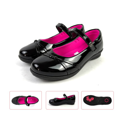 ZAPATO CHAROL NEGRO NIÑA CON CORREA VELCRO 31-361