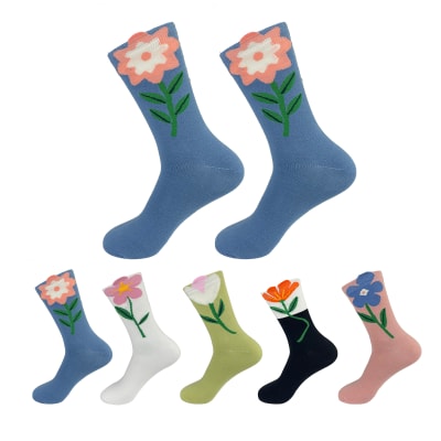 CALCETINES DE MUJER ESTAMPADO FLOR CON PUÑOS ALGODON | 12 UNID1