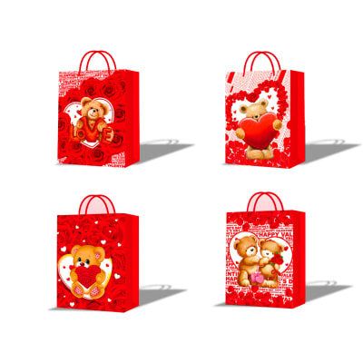 BOLSA DE REGALO OSO CORAZONES ROJO  26X10X32CM | 12 UNID1