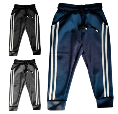 PANTALON PLUSH NIÑO LISO PRETINA AJUSTABLE  LINEAS BLANCAS | 12 UNID1