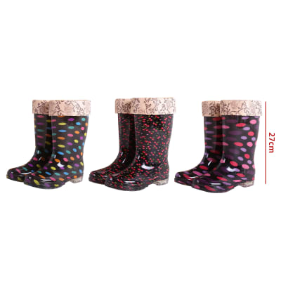 BOTAS DE AGUA MUJER CON FORRO POLAR LUNARES  27CM TALLA 36-40 | 30 UNID1